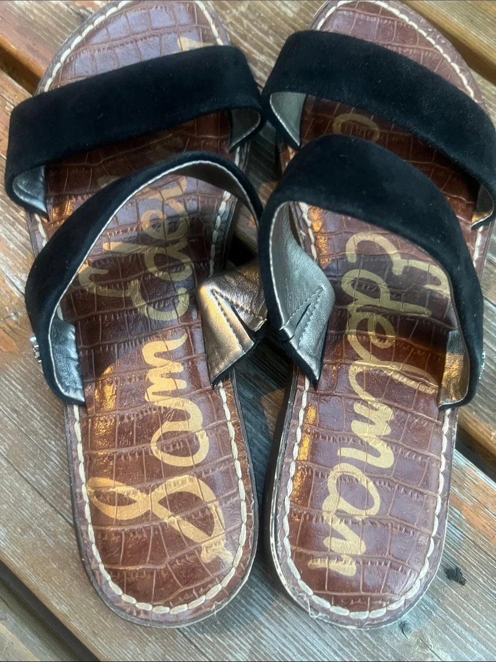 Sam Edelman Black Suede Double-Strap Slide Sandals